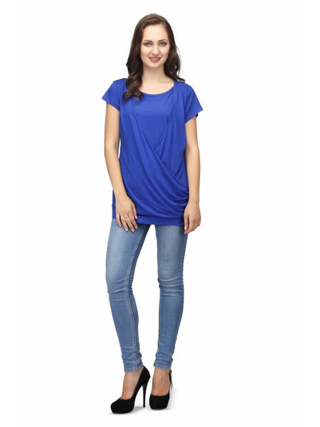 

Karmic Vision Round Neck Cap Sleeves Knitted Top, Blue
