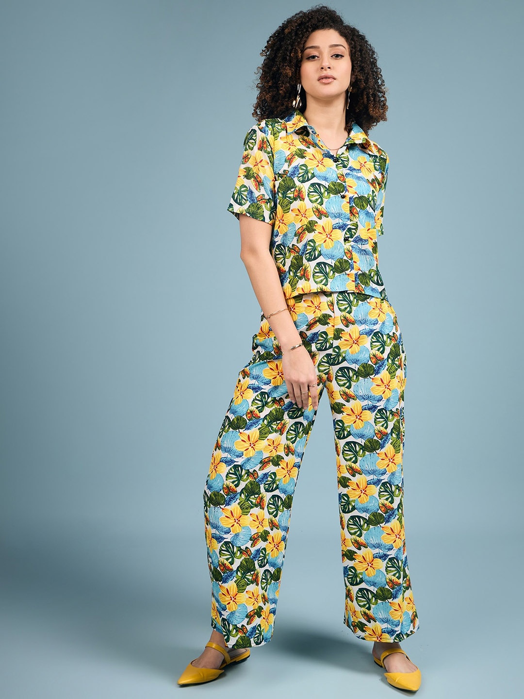 

DressBerry Printed Shirt & Flared Trouser Co-Ords, Yellow
