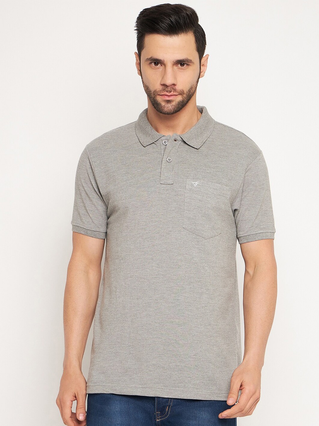 

NEVA Polo Collar Pockets Cotton T-shirt, Grey melange
