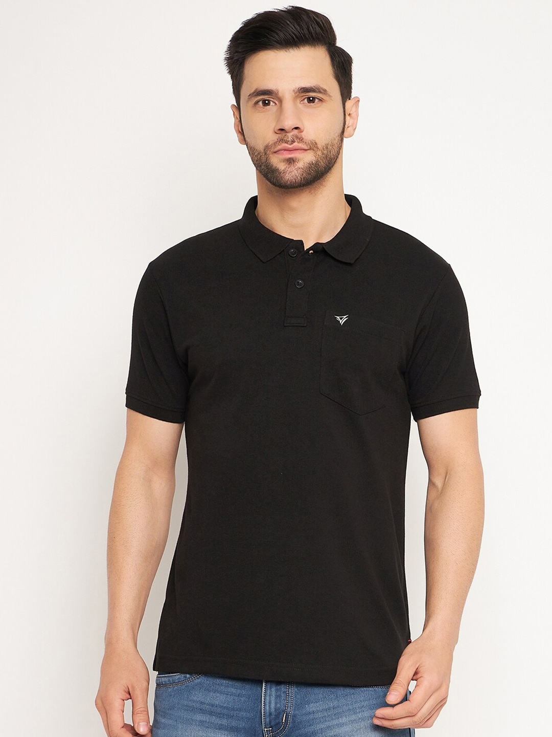 

NEVA Polo Collar Pockets Cotton T-shirt, Black