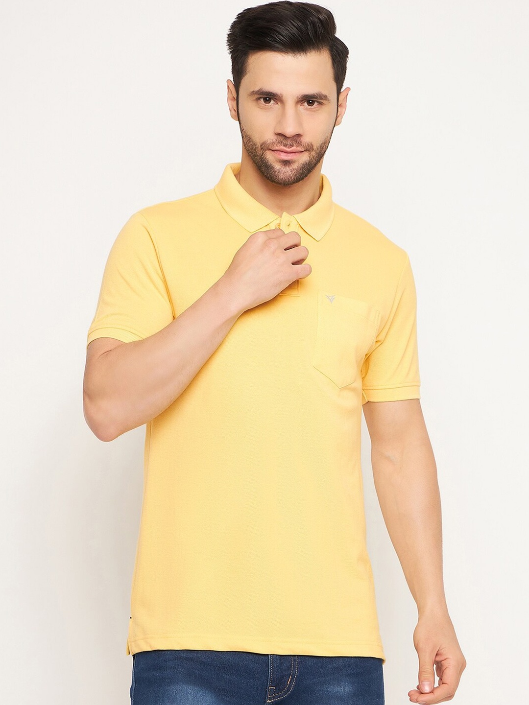 

NEVA Polo Collar Pockets Cotton T-shirt, Yellow