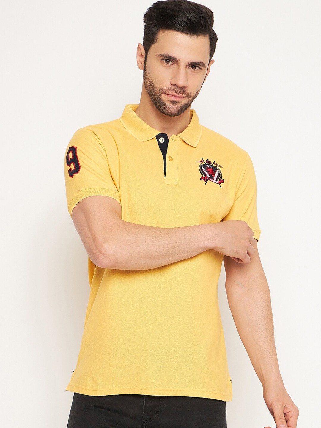 

NEVA Polo Collar Pockets Cotton T-shirt, Yellow