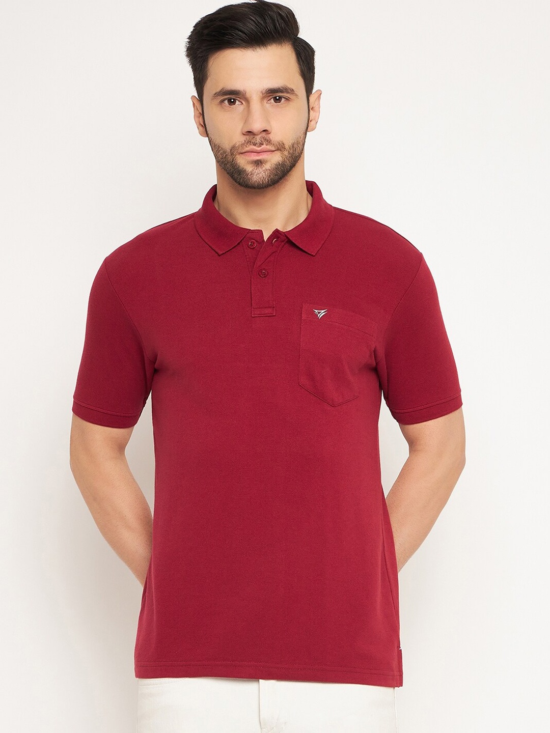 

NEVA Polo Collar Pockets Cotton T-shirt, Maroon