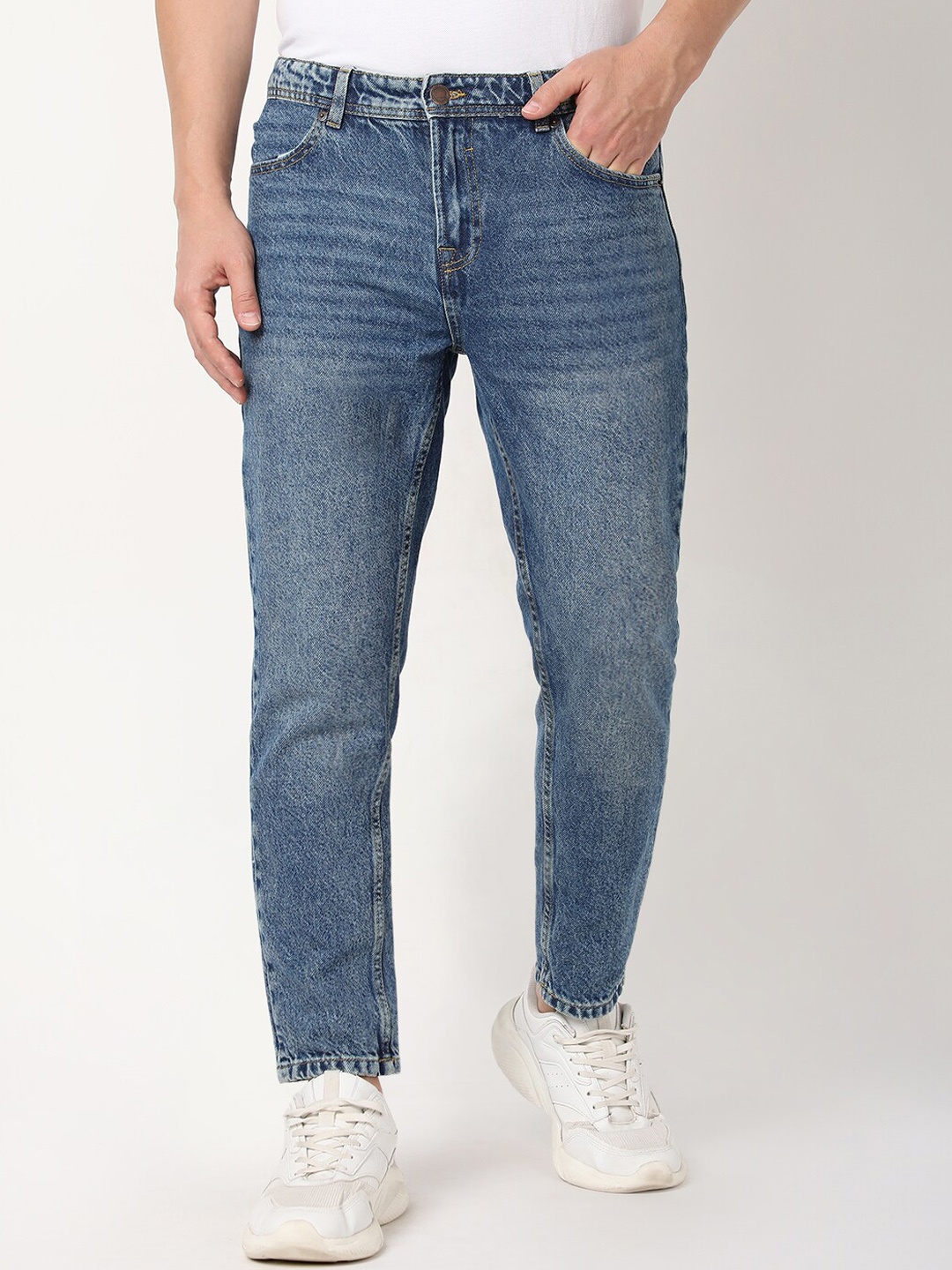 

R&B Men Slim Fit Heavy Fade Clean Look Cotton Jeans, Blue