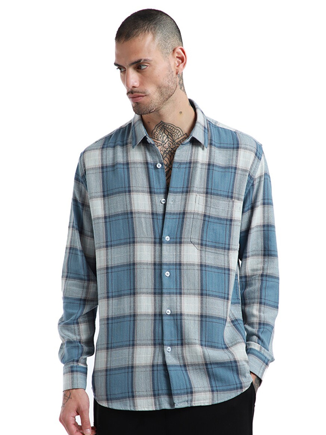 

Banana Club Relaxed Slim Fit Cotton Checked Casual Shirt, Blue