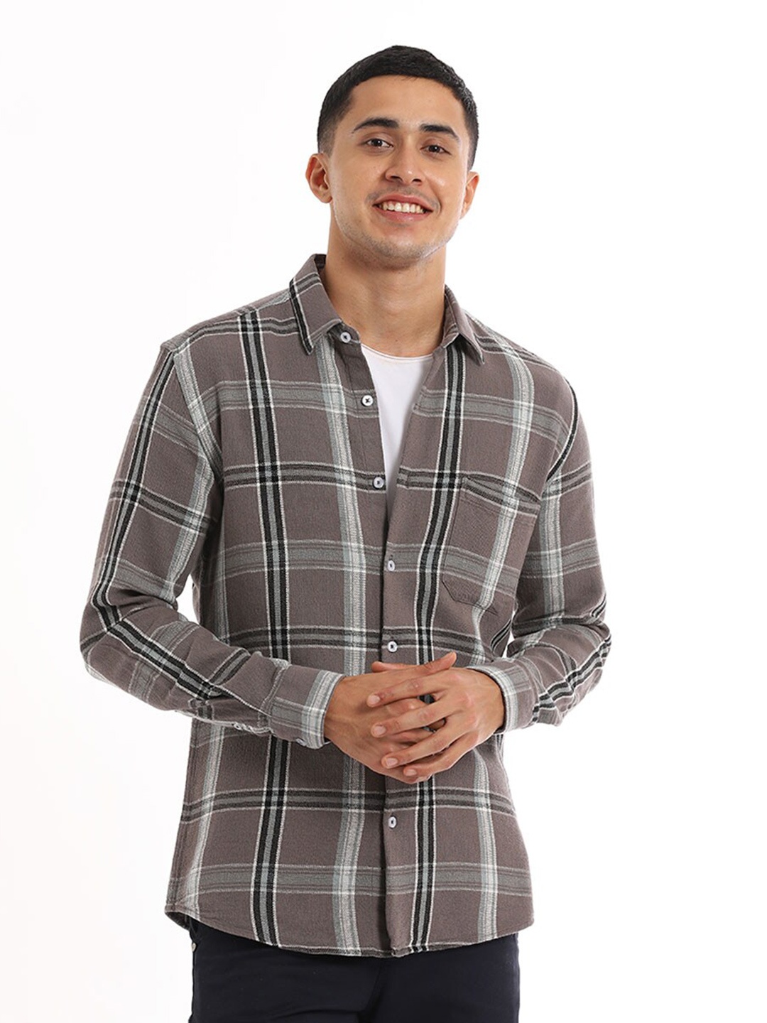

Banana Club Relaxed Slim Fit Tartan Checks Cotton Casual Shirt, Brown