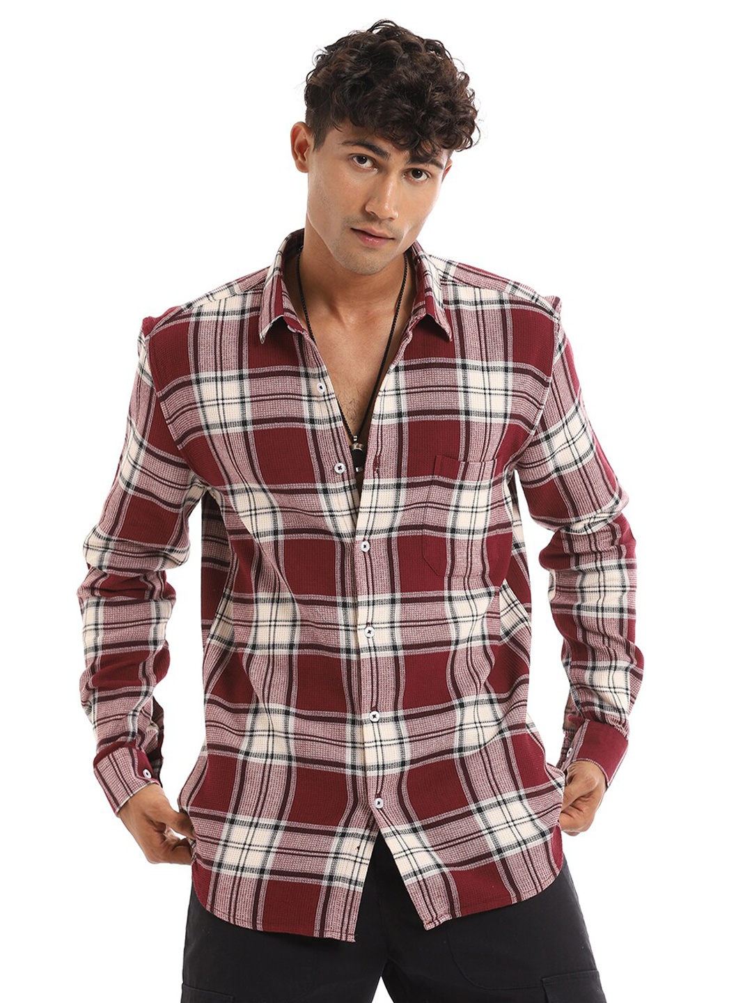 

Banana Club Relaxed Slim Fit Tartan Checks Cotton Checked Casual Shirt, Champagne