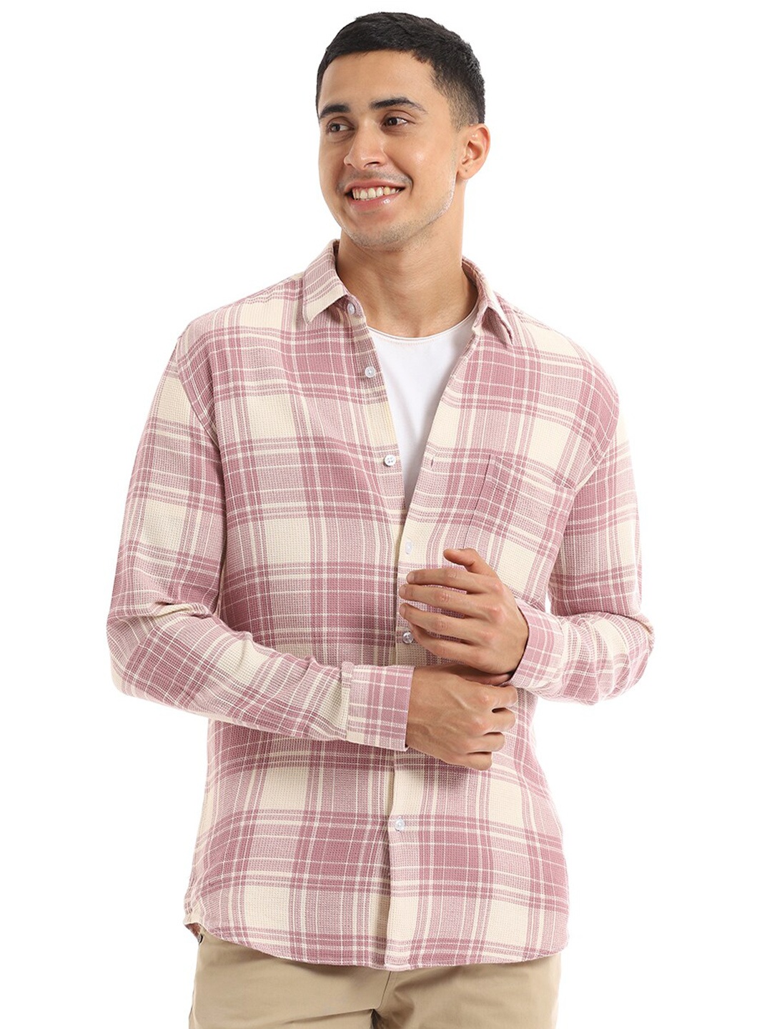 

Banana Club Relaxed Slim Fit Tartan Checks Cotton Checked Casual Shirt, Pink