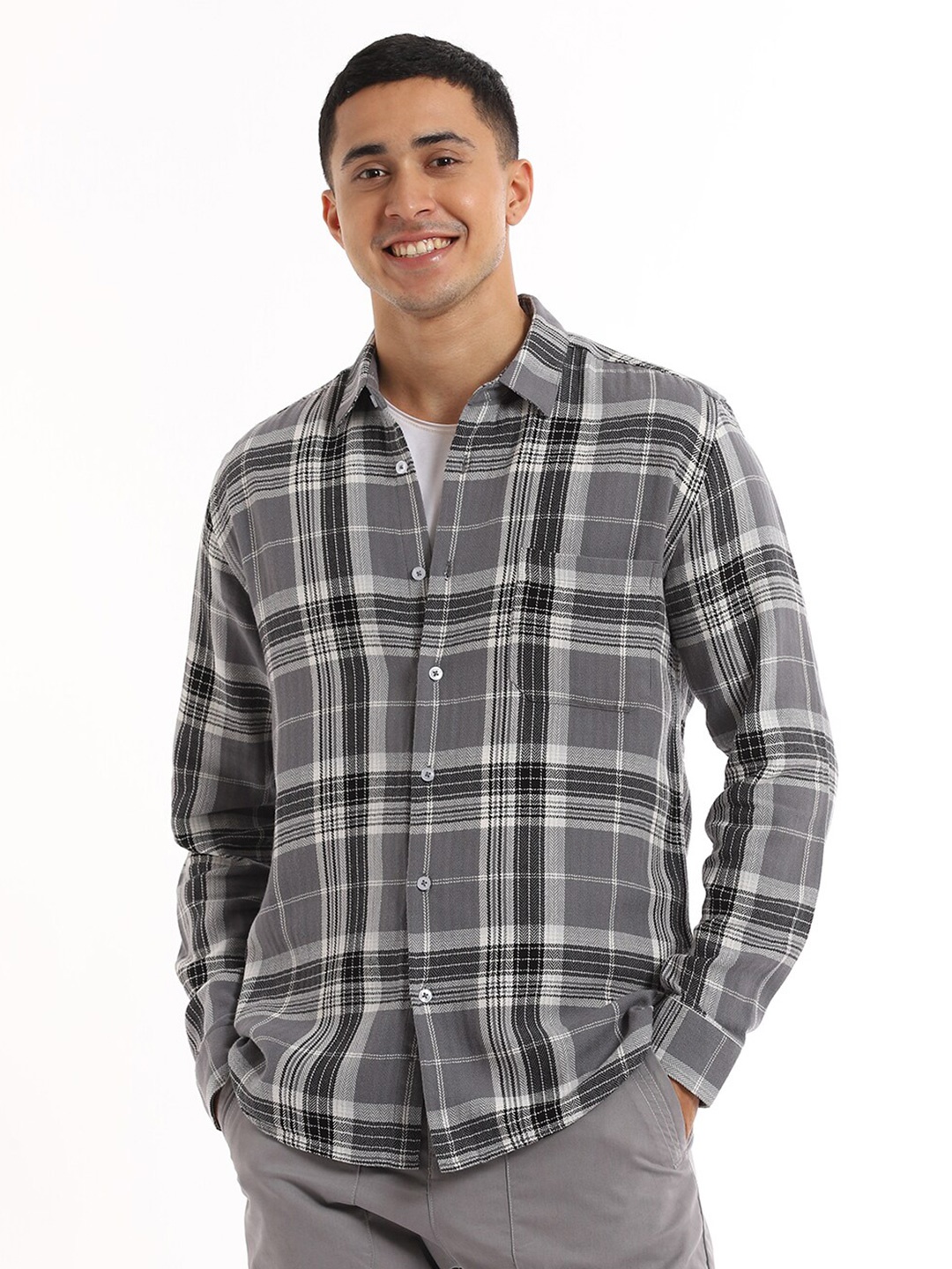 

Banana Club Relaxed Slim Fit Tartan Checks Cotton Checked Casual Shirt, Blue