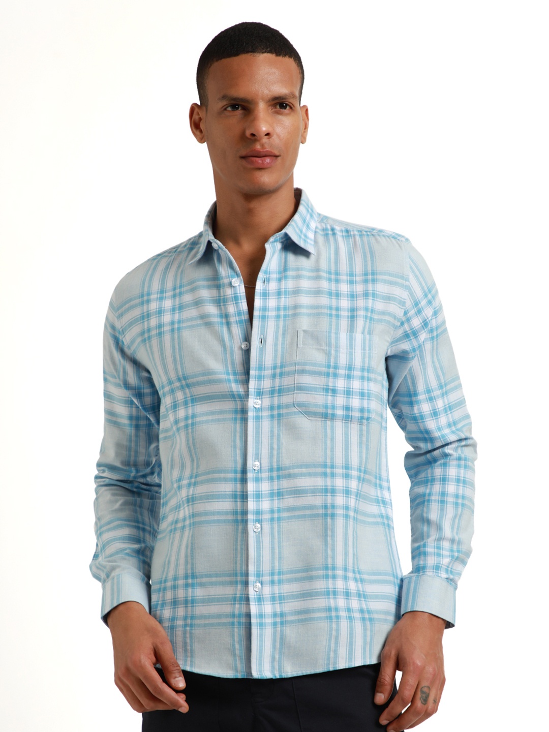 

Banana Club Relaxed Slim Fit Tartan Checks Cotton Checked Casual Shirt, Blue