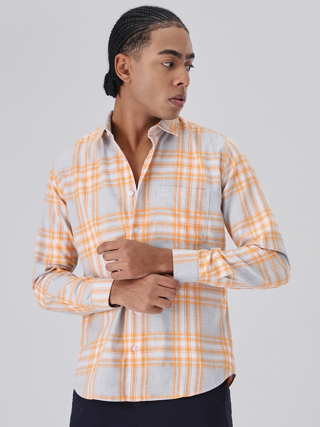 

Banana Club Relaxed Slim Fit Tartan Checks Cotton Casual Shirt, Orange