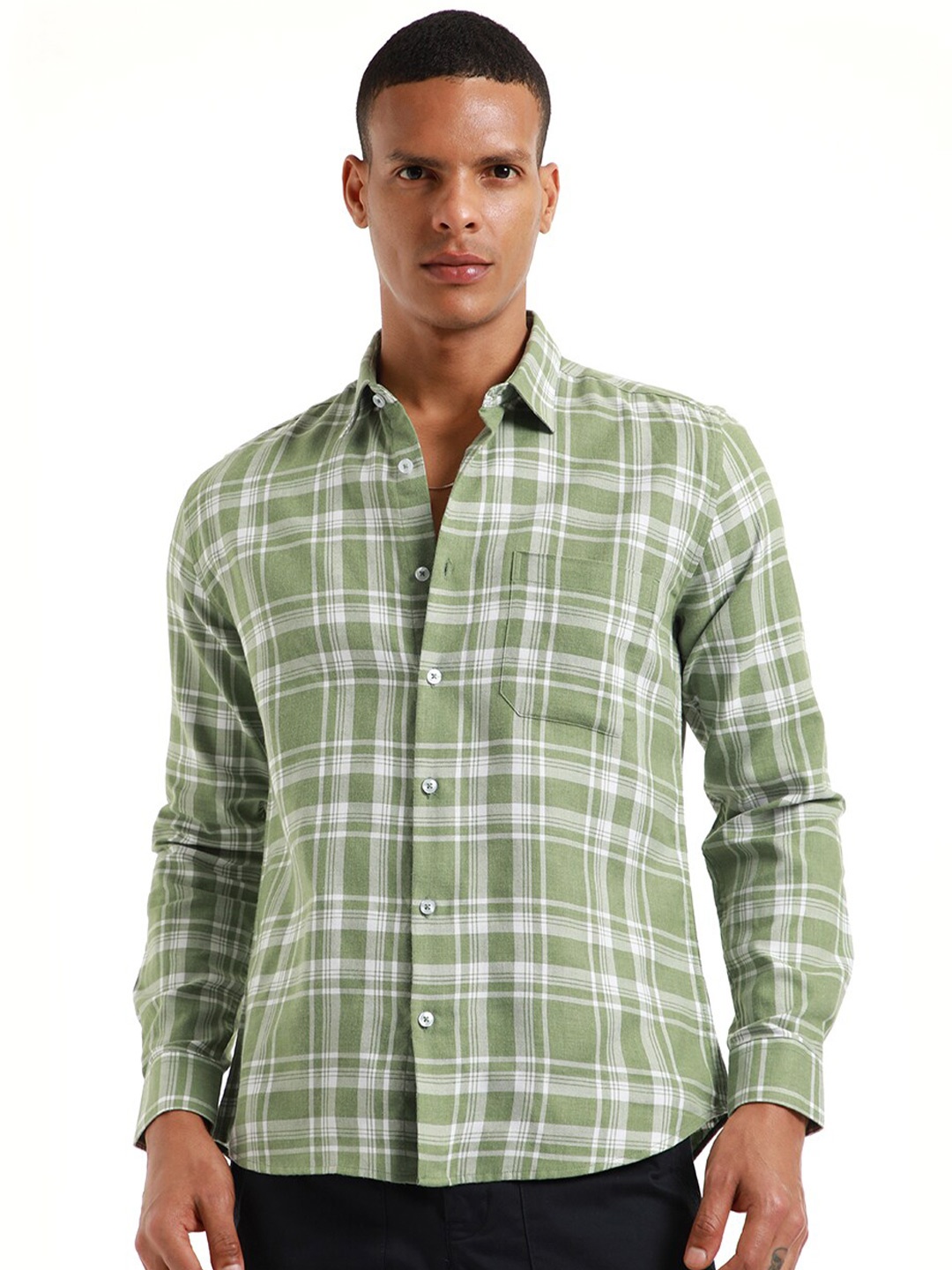 

Banana Club Relaxed Slim Fit Checked Cotton Casual Shirt, Green