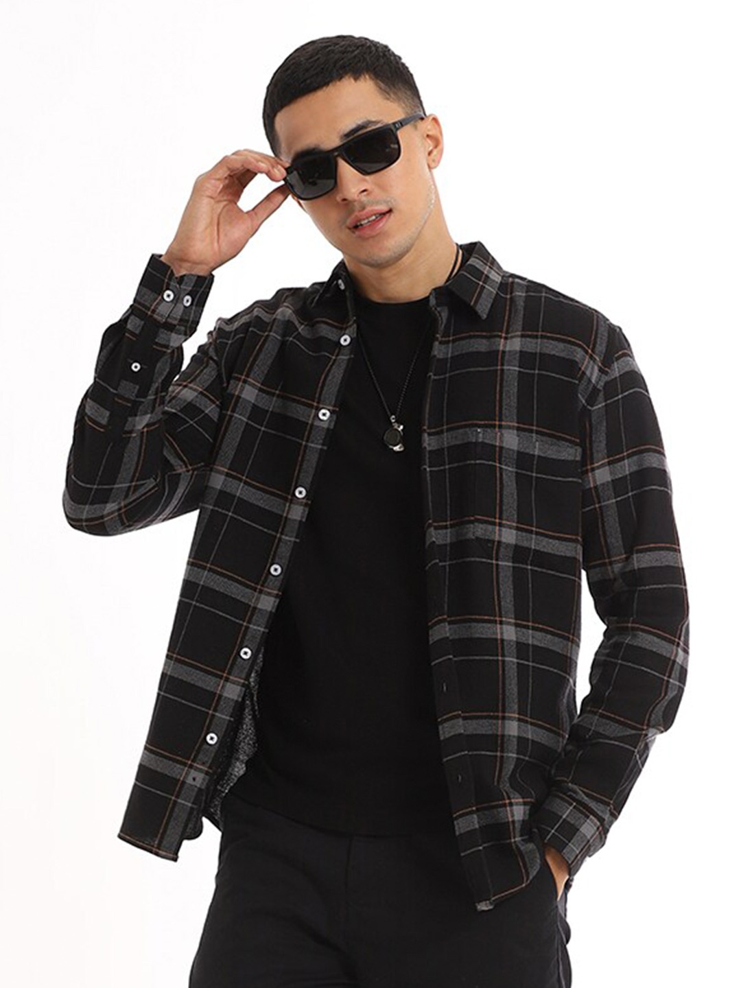 

Banana Club Relaxed Slim Fit Tartan Checks Cotton Casual Shirt, Black