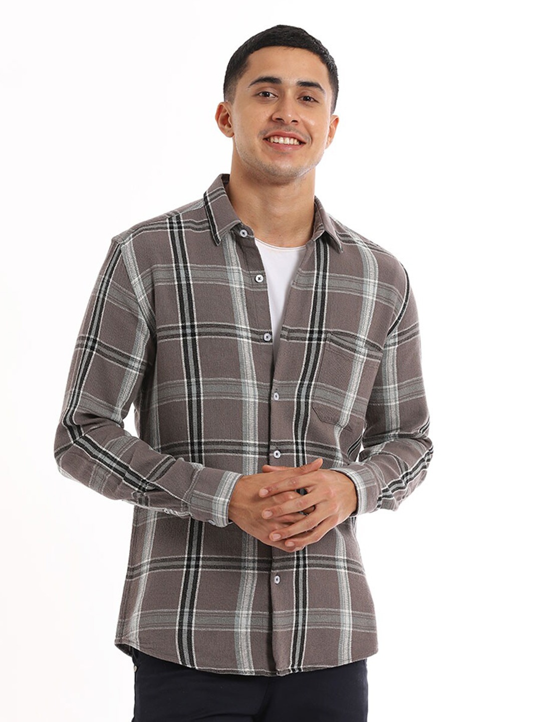 

Banana Club Relaxed Slim Fit Tartan Checks Cotton Casual Shirt, Brown