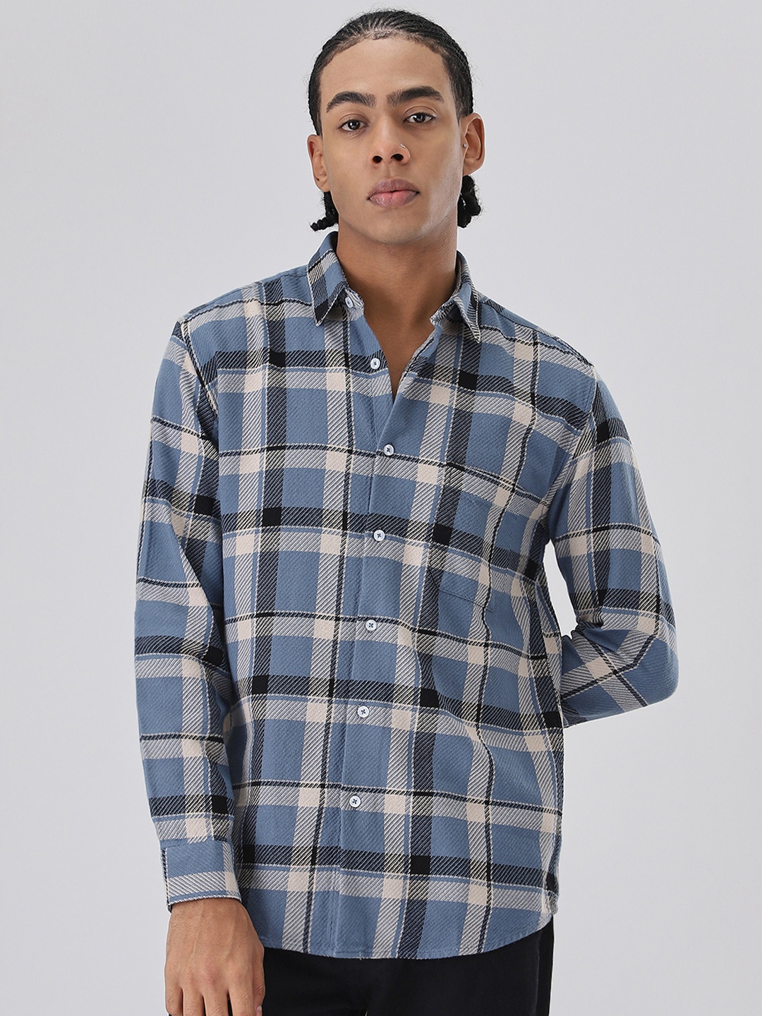 

Banana Club Relaxed Slim Fit Checked Cotton Casual Shirt, Blue