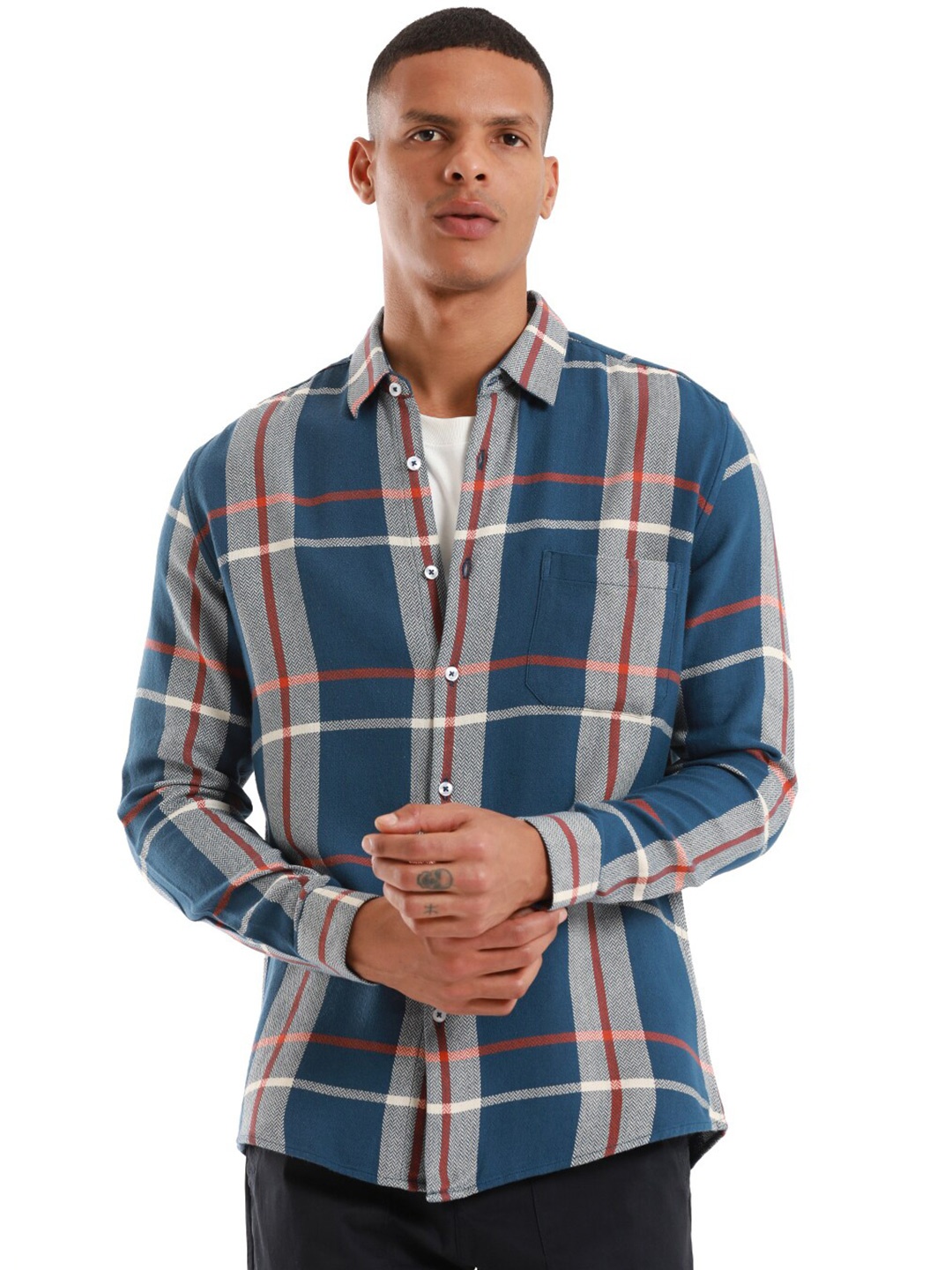 

Banana Club Relaxed Slim Fit Cotton Checked Casual Shirt, Blue