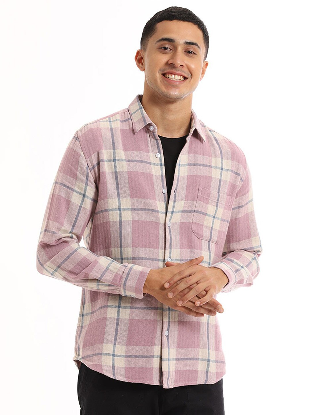 

Banana Club Relaxed Slim Fit Tartan Checks Cotton Casual Shirt, Violet