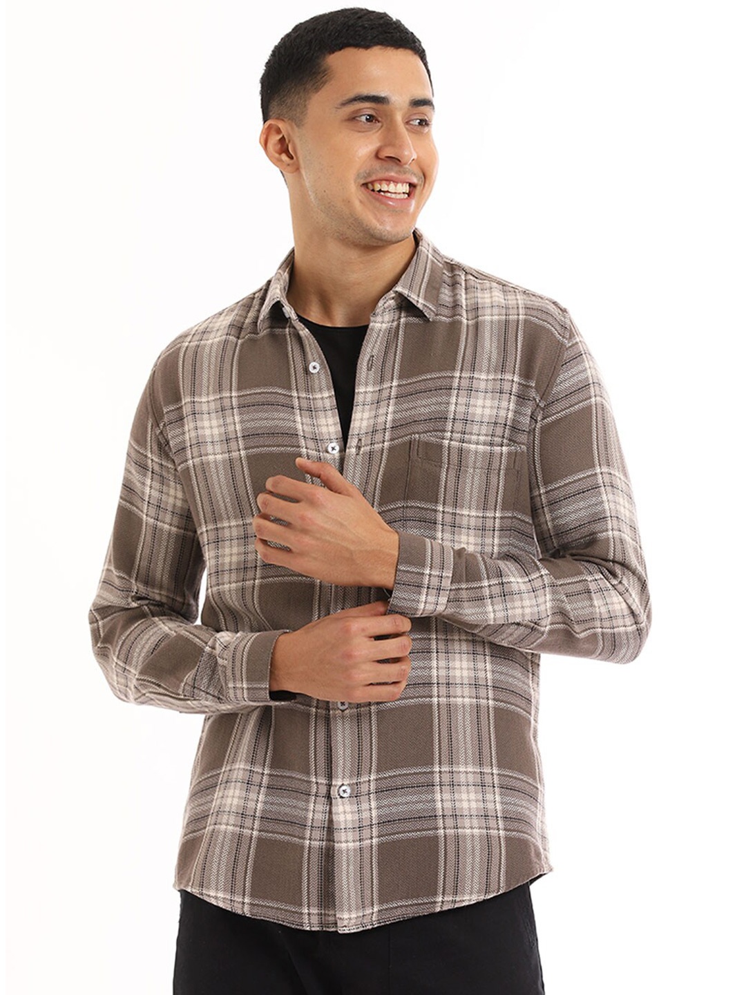 

Banana Club Relaxed Slim Fit Tartan Checks Cotton Checked Casual Shirt, Brown