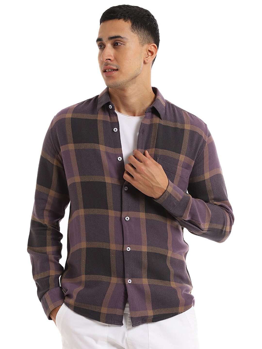 

Banana Club Relaxed Slim Fit Checked Cotton Casual Shirt, Purple