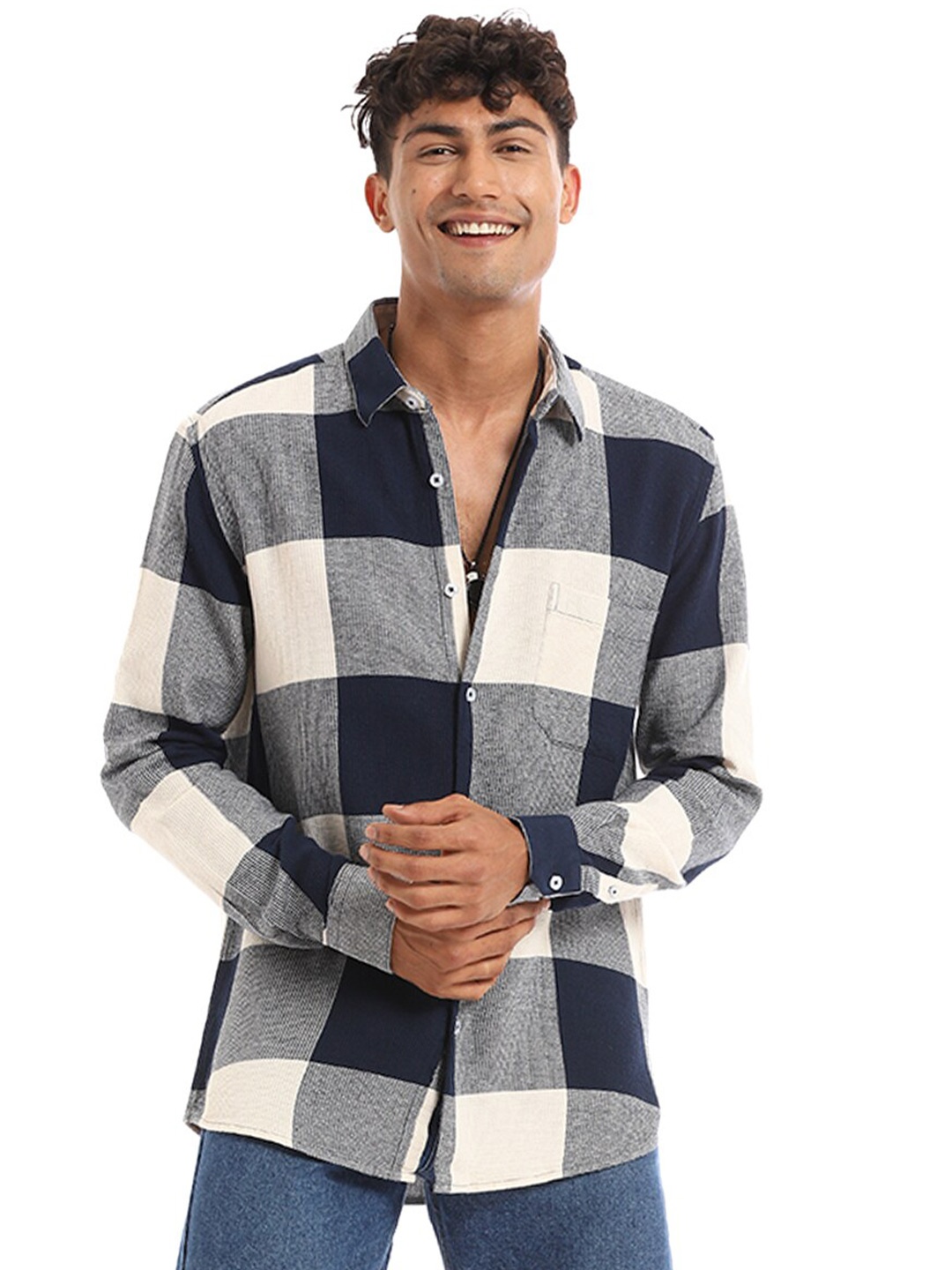 

Banana Club Relaxed Slim Fit Checked Cotton Casual Shirt, Navy blue