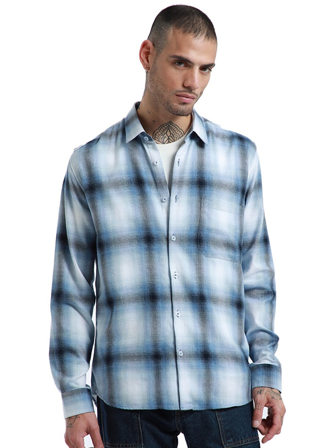 

Banana Club Relaxed Slim Fit Cotton Checked Casual Shirt, Blue