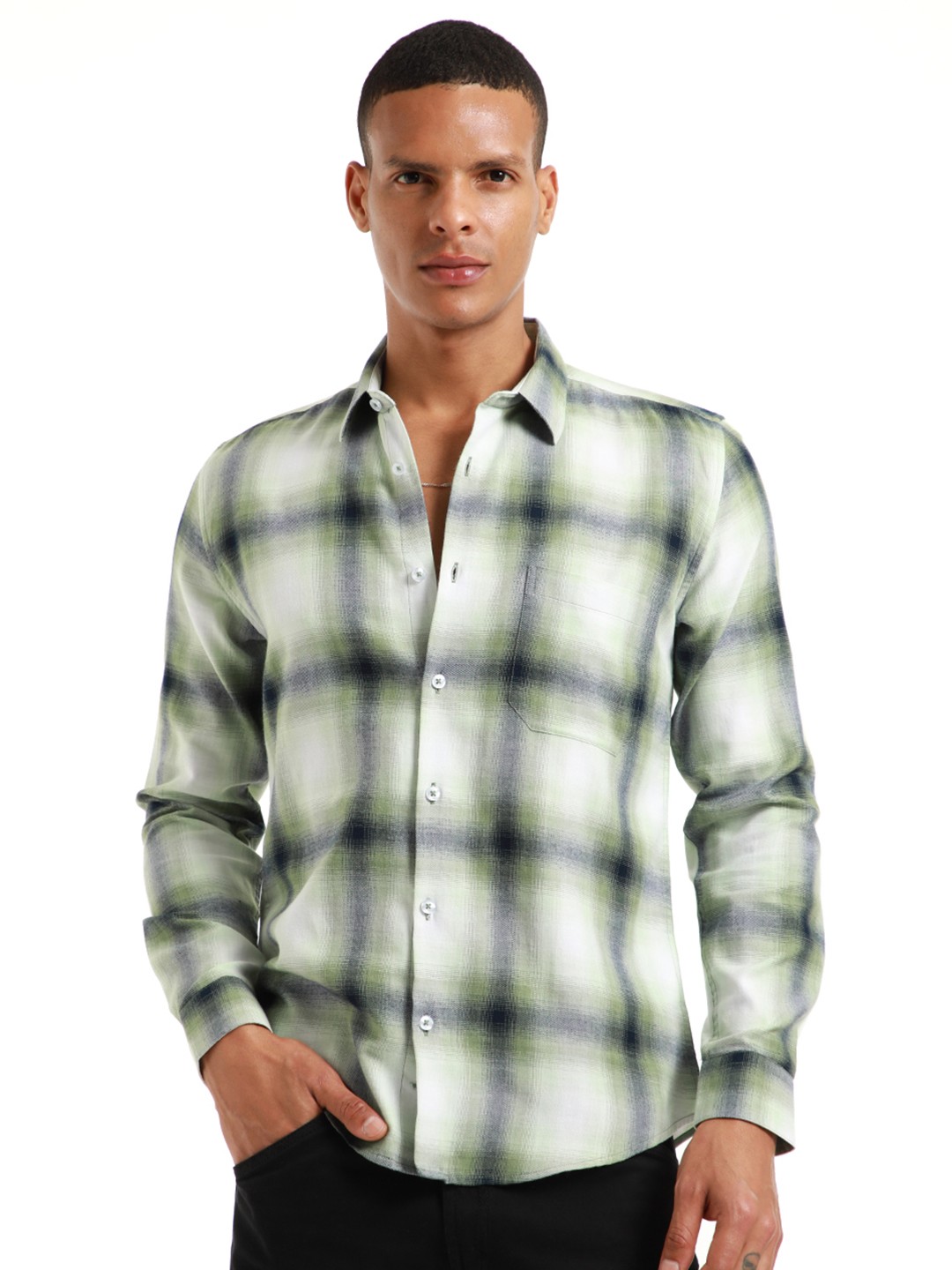 

Banana Club Relaxed Slim Fit Cotton Checked Casual Shirt, Green