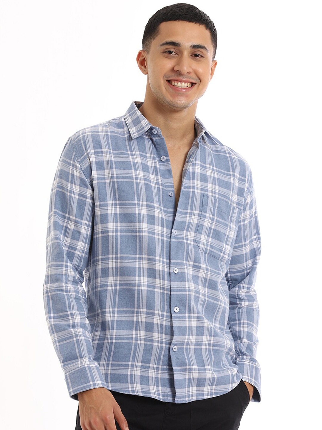 

Banana Club Relaxed Slim Fit Checked Cotton Casual Shirt, Blue