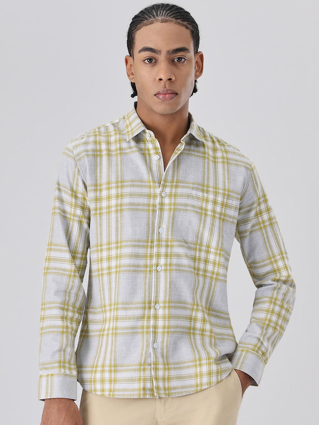 

Banana Club Relaxed Slim Fit Tartan Checks Cotton Casual Shirt, Green