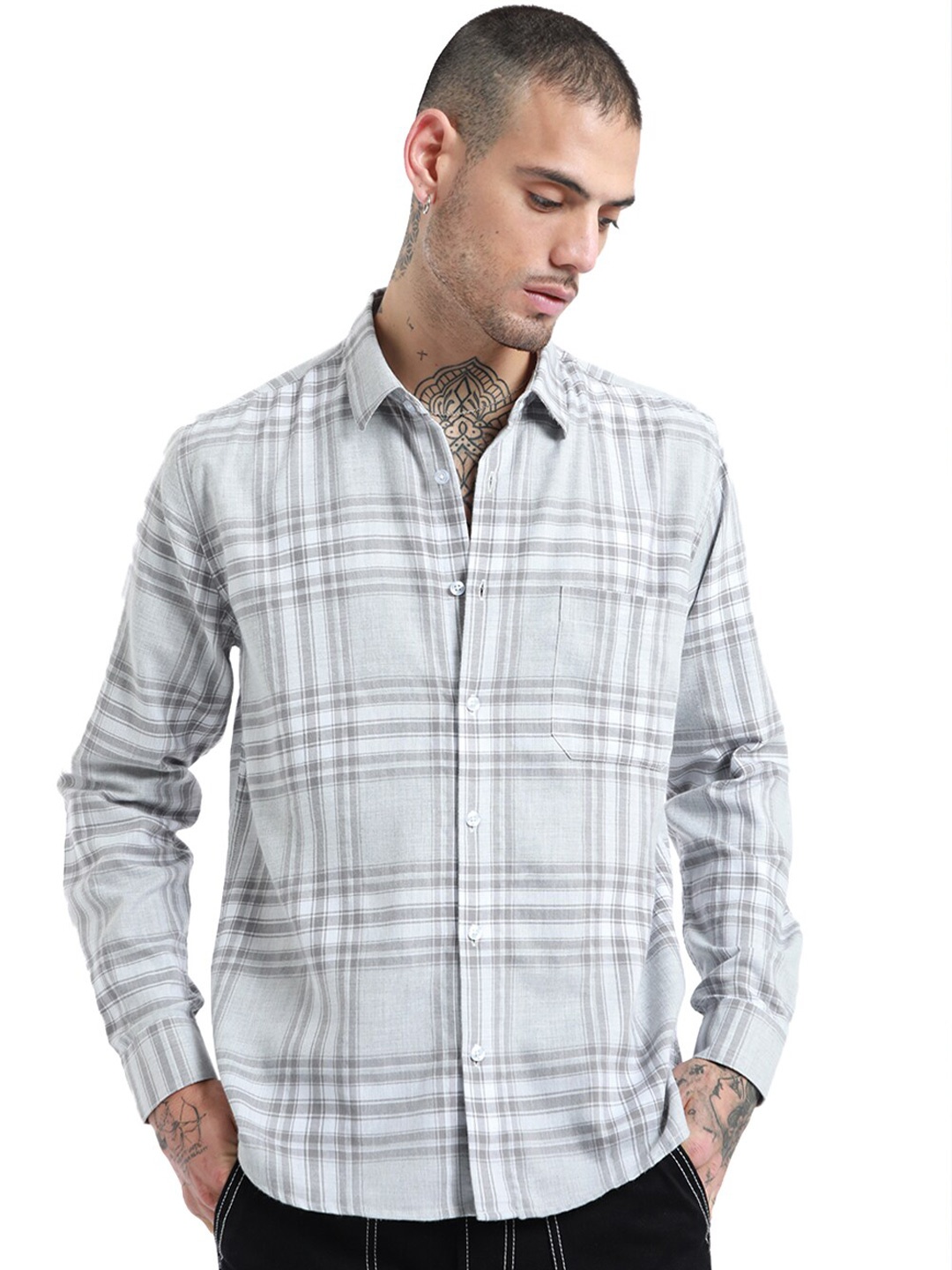 

Banana Club Relaxed Slim Fit Tartan Checked Cotton Casual Shirt, Grey
