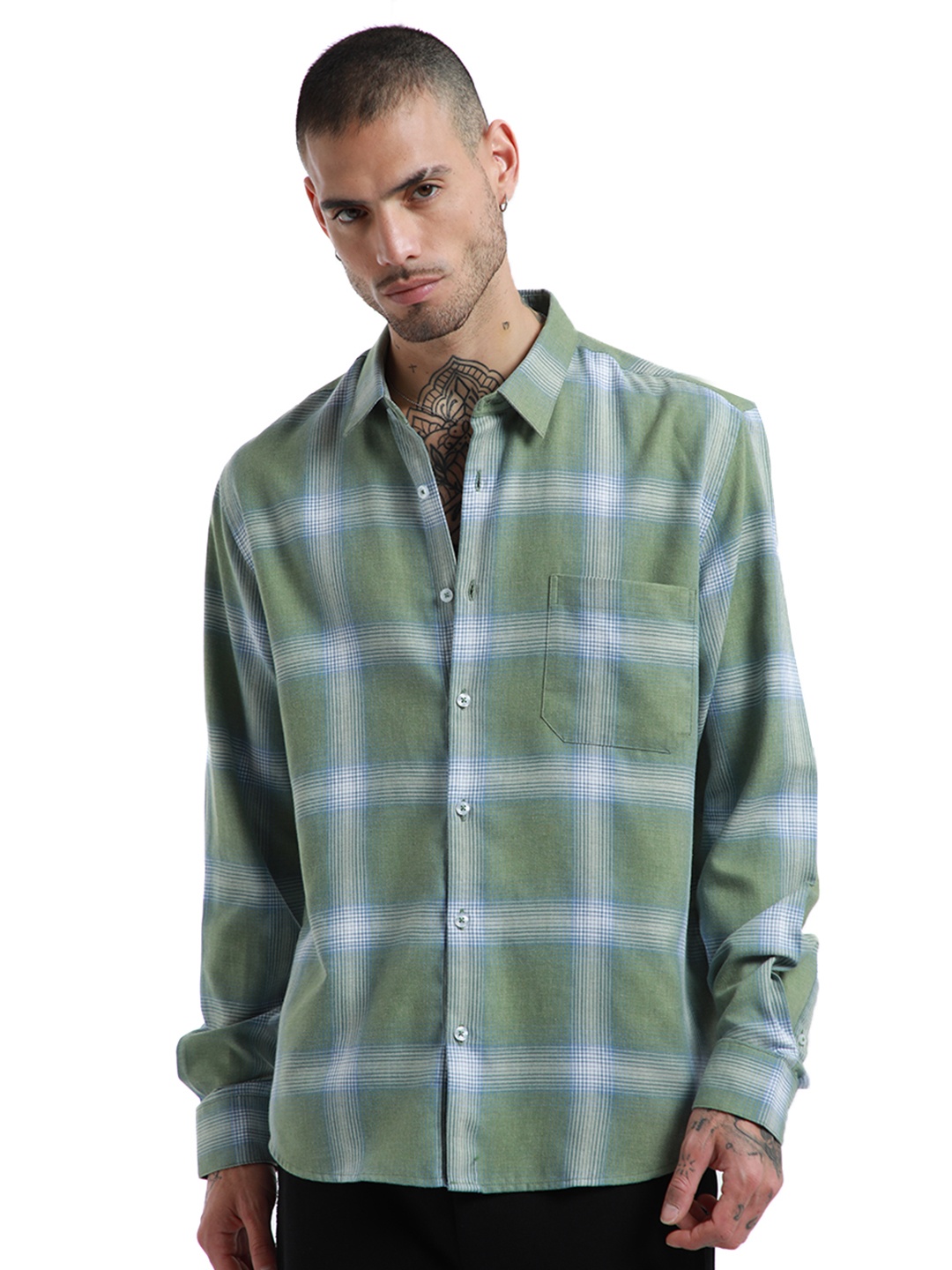 

Banana Club Relaxed Slim Fit Checked Cotton Casual Shirt, Green