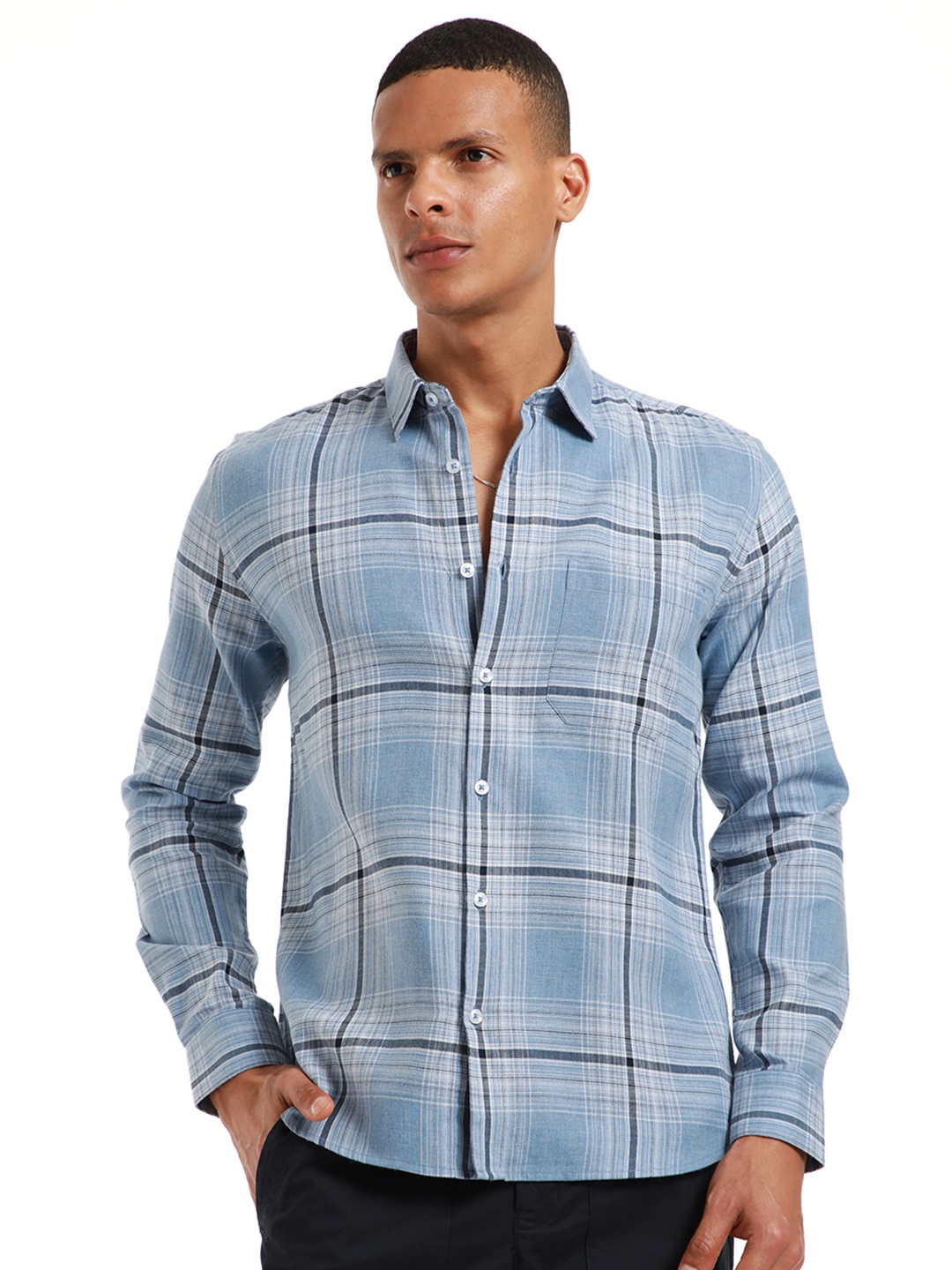

Banana Club Relaxed Slim Fit Opaque Checked Cotton Casual Shirt, Blue