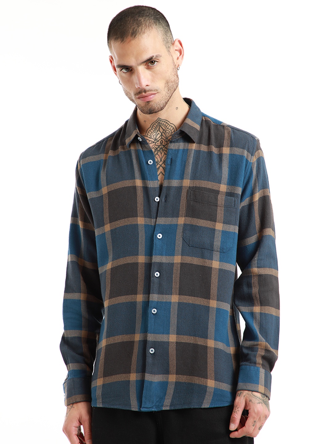 

Banana Club Relaxed Slim Fit Checked Cotton Casual Shirt, Blue