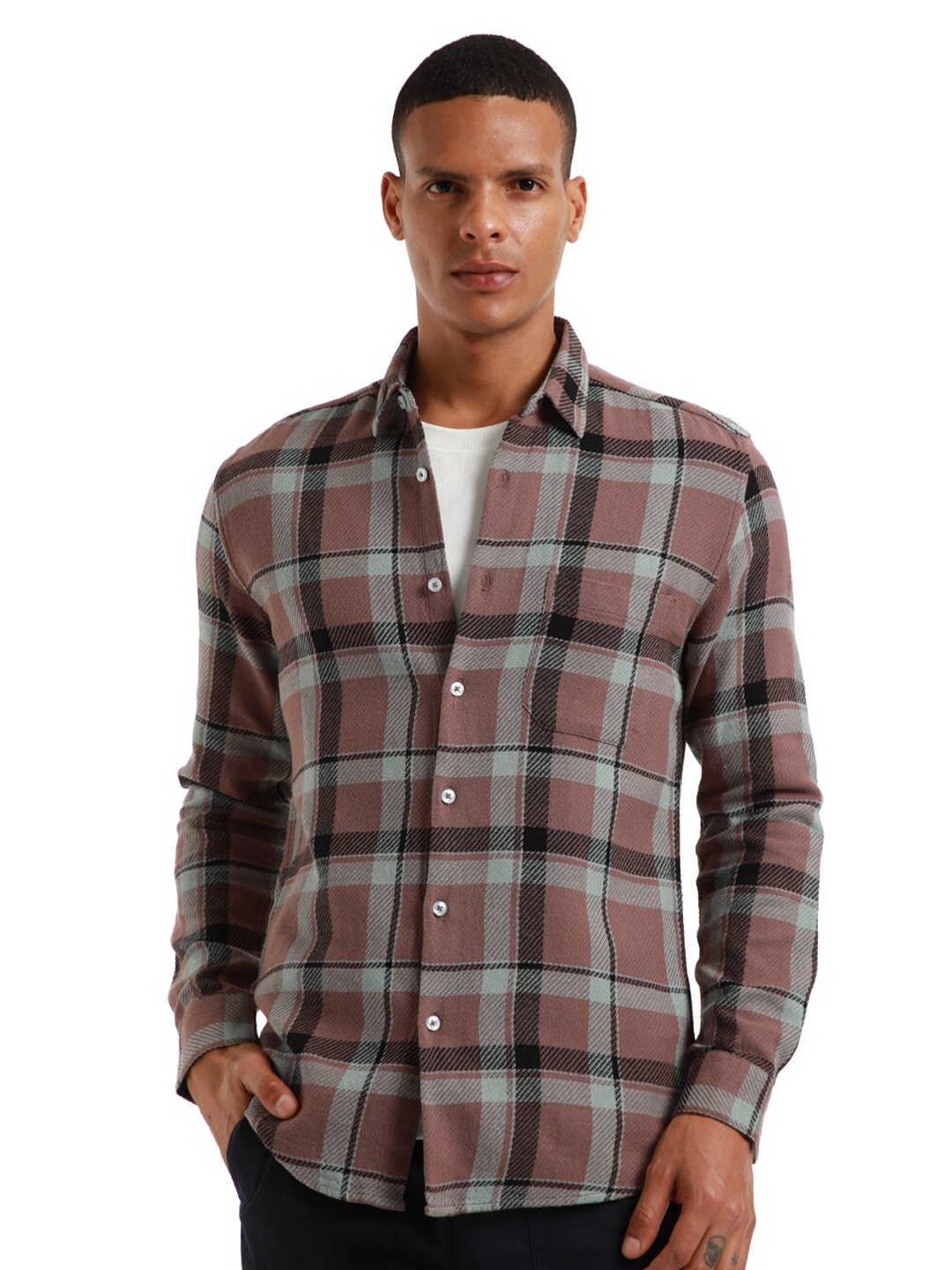 

Banana Club Relaxed Slim Fit Cotton Checked Casual Shirt, Brown