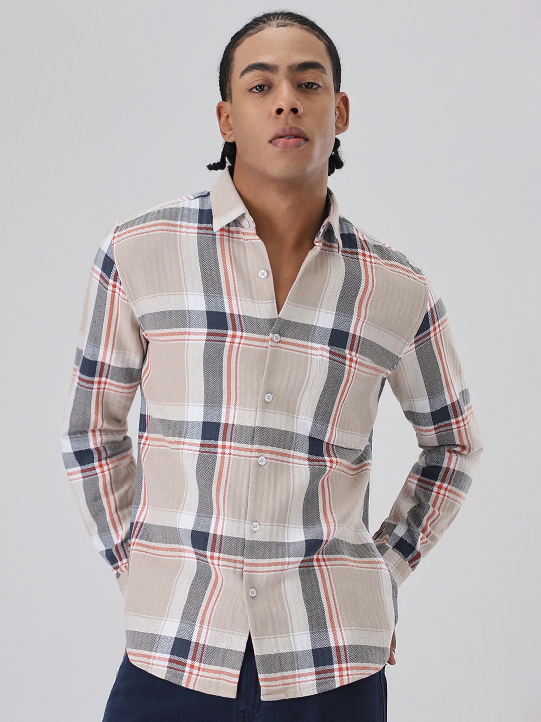 

Banana Club Relaxed Slim Fit Tartan Checks Cotton Checked Casual Shirt, Khaki