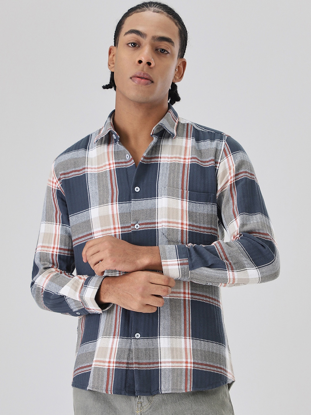 

Banana Club Relaxed Slim Fit Tartan Checks Cotton Casual Shirt, Charcoal