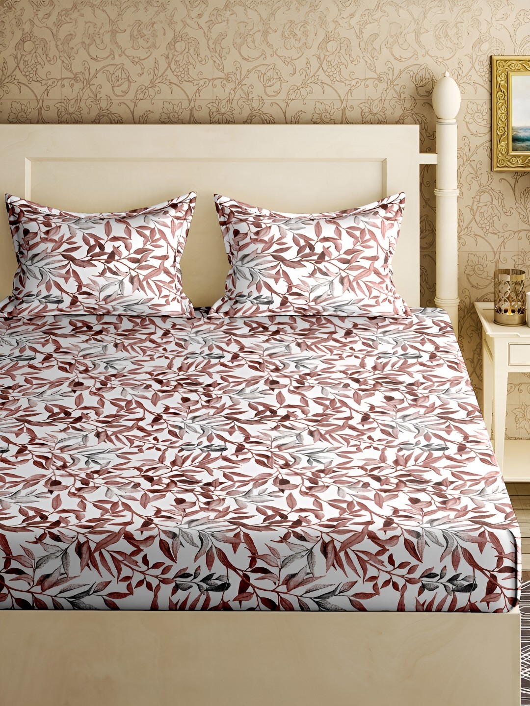 

Aura Brown & White Floral Cotton 180 TC King Bedsheet With 2 Pillow Covers