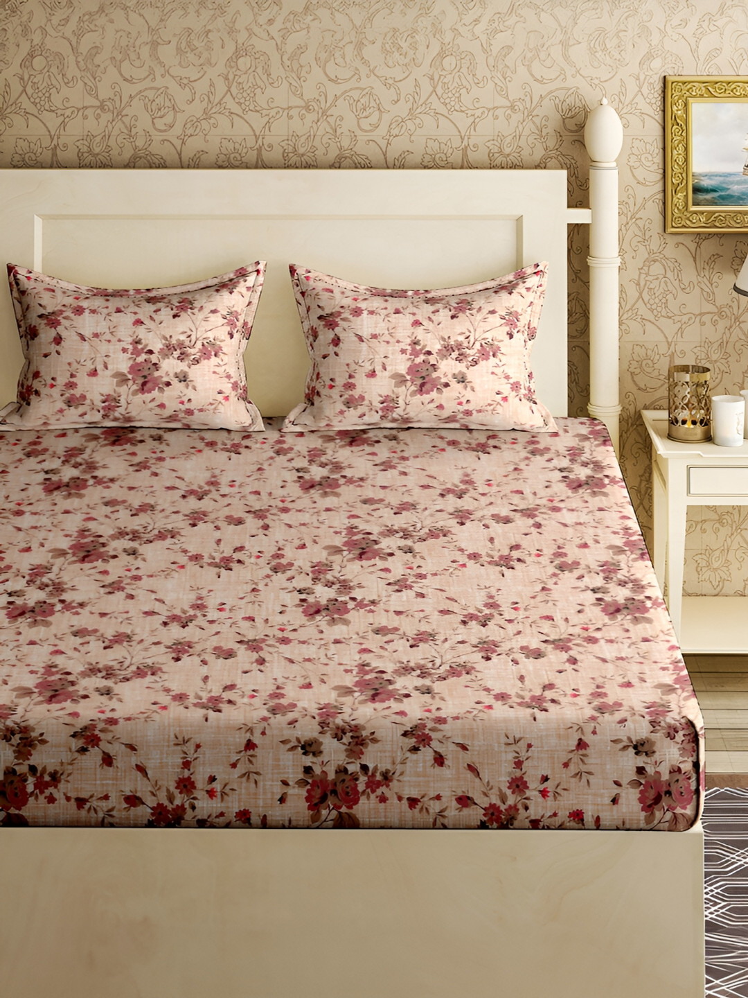 

Aura Rust & Beige Floral Cotton 180 TC King Bedsheet With 2 Pillow Covers