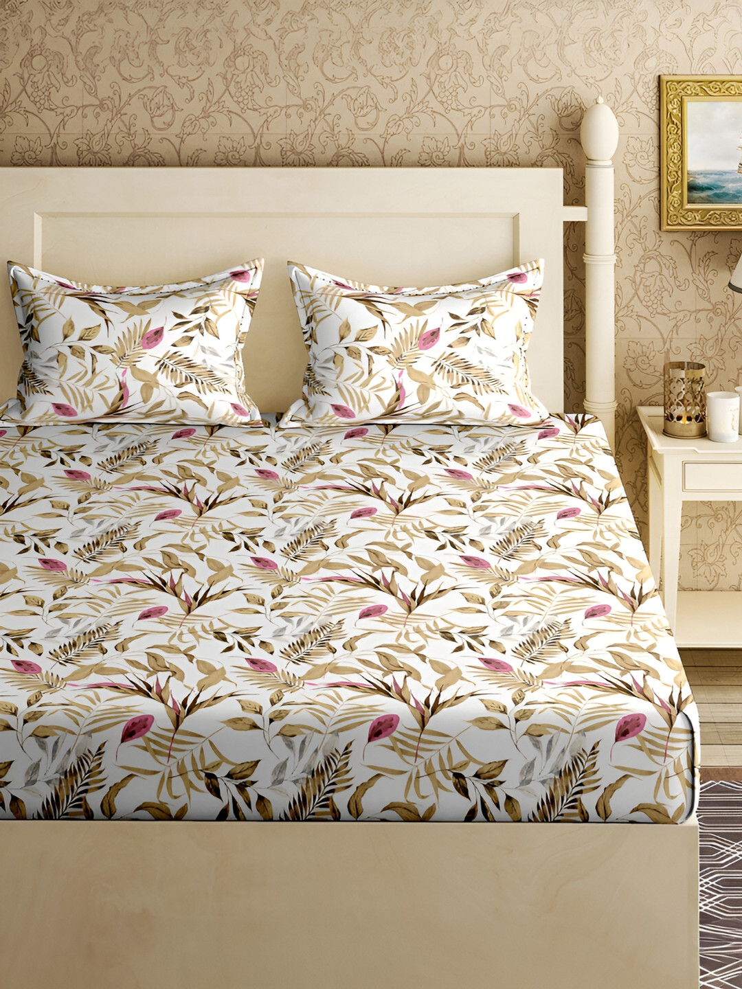 

Aura Green & White Floral Cotton 180 TC King Bedsheet With 2 Pillow Covers
