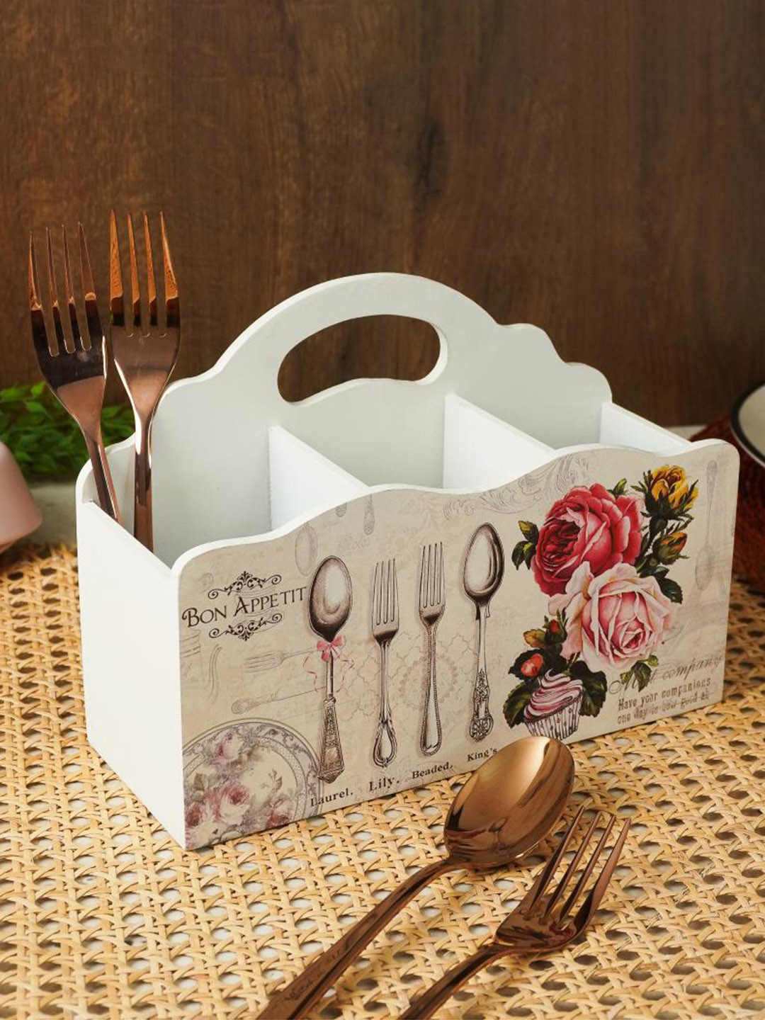 

The Decor Mart White Textured Wooden Cutlery Holder