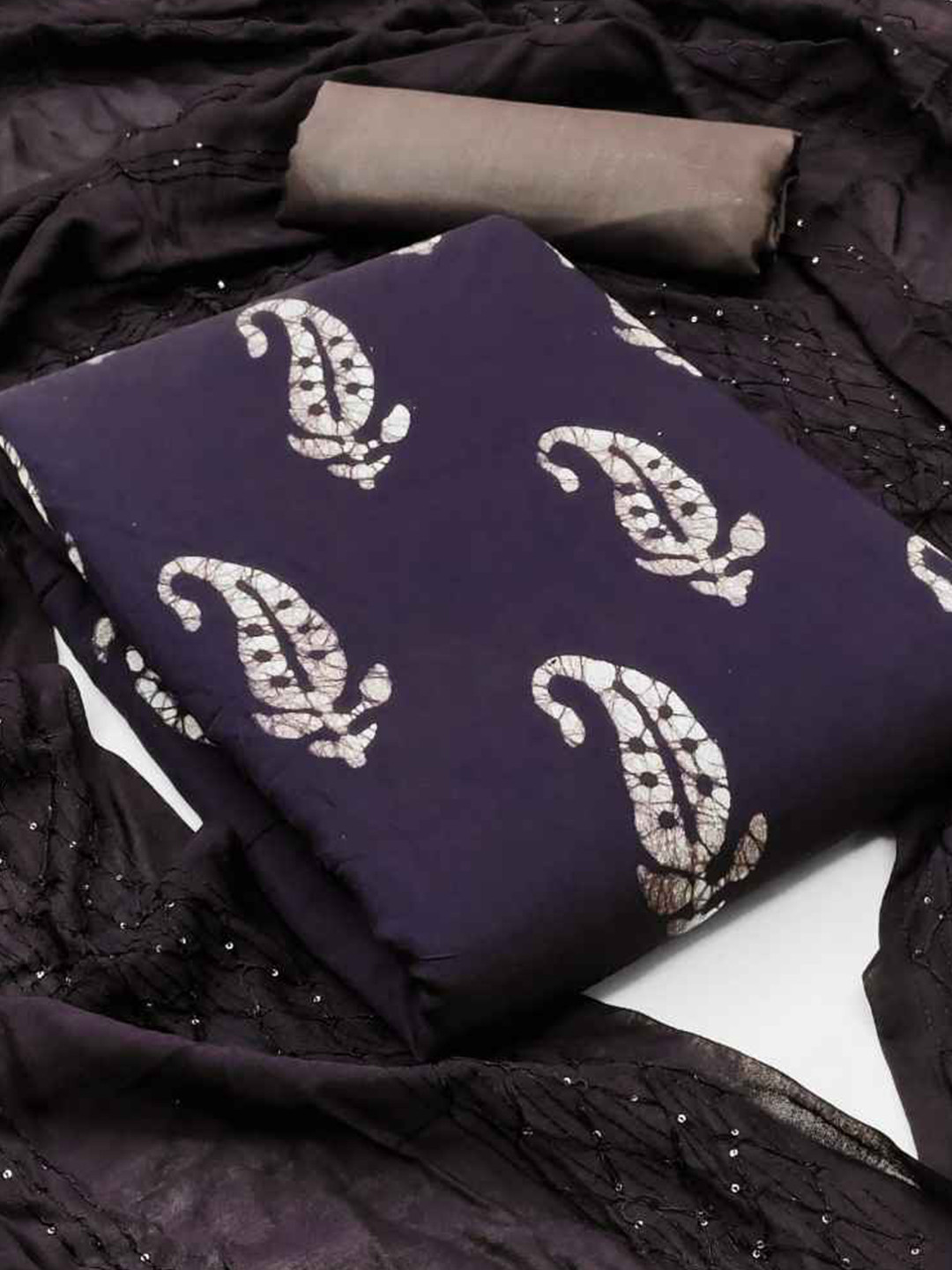 

faxofab Printed Silk Georgette Unstitched Dress Material, Black