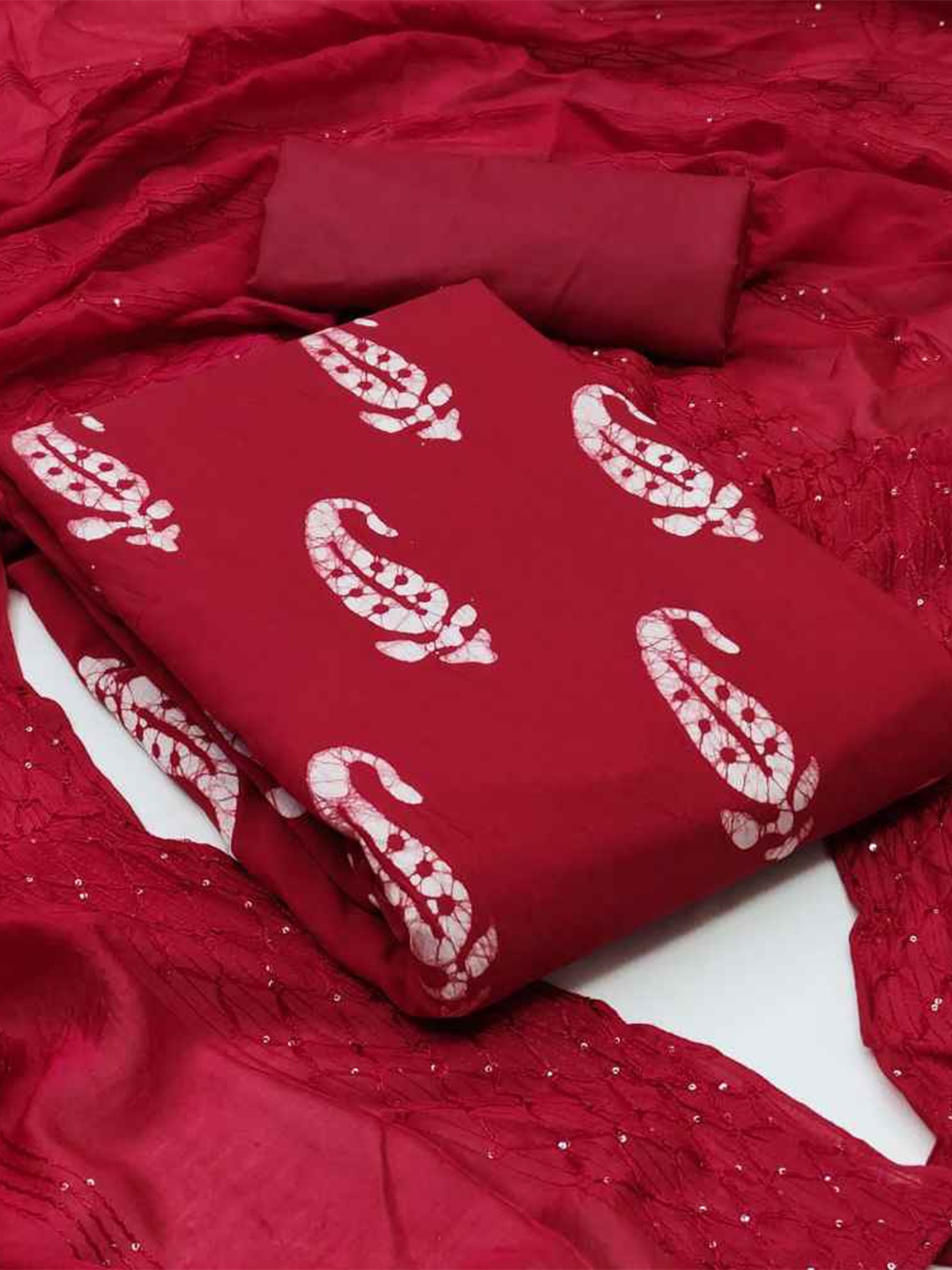 

faxofab Ethnic Motifs Printed Silk Georgette Unstitched Dress Material, Red