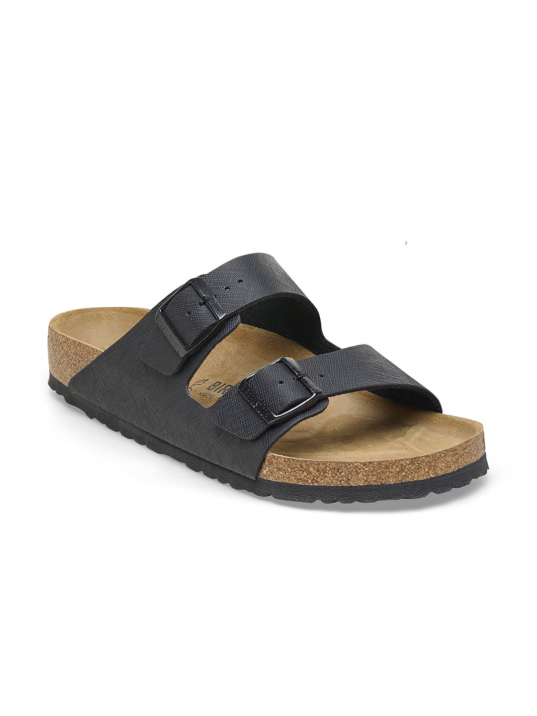 

Birkenstock Men Arizona Saffiano Regular Width Buckle Detailed Comfort Sandals, Black