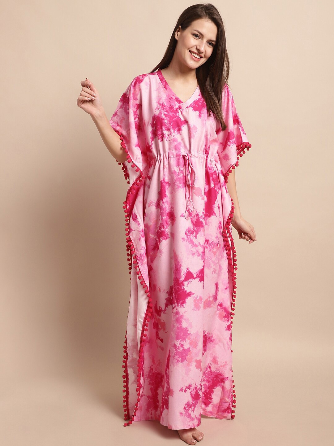 

Boston Club Tie & Dye V-Neck Kaftan Nightdress, Pink