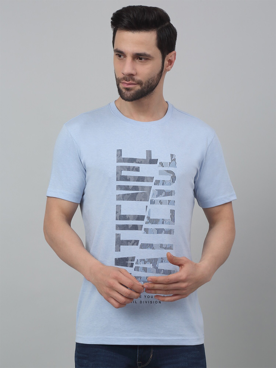 

Cantabil Typography Printed Round Neck Half Sleeves Cotton T-Shirt, Blue