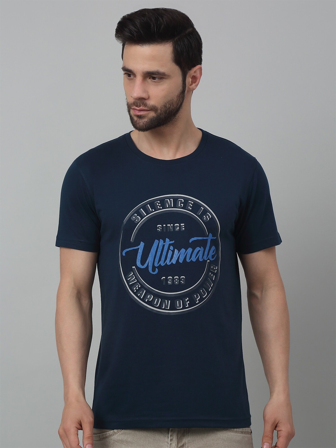 

Cantabil Typography Printed Round Neck Half Sleeves Cotton T-Shirt, Teal