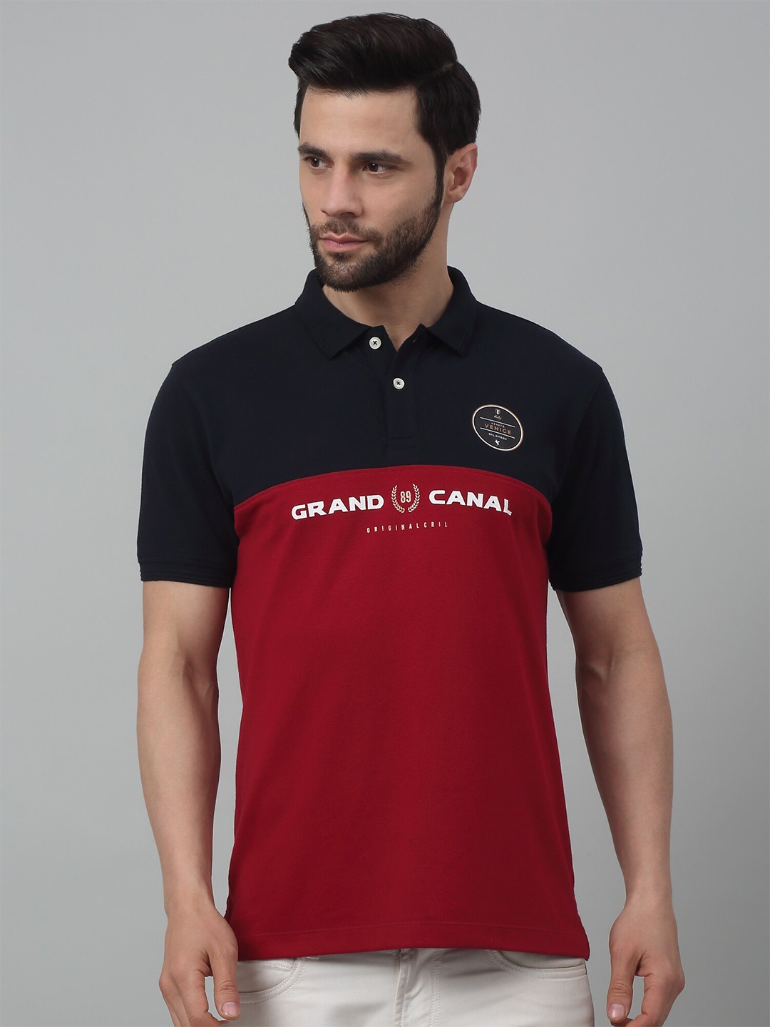 

Cantabil Typography Printed Polo Collar Half Sleeves Cotton T-Shirt, Maroon