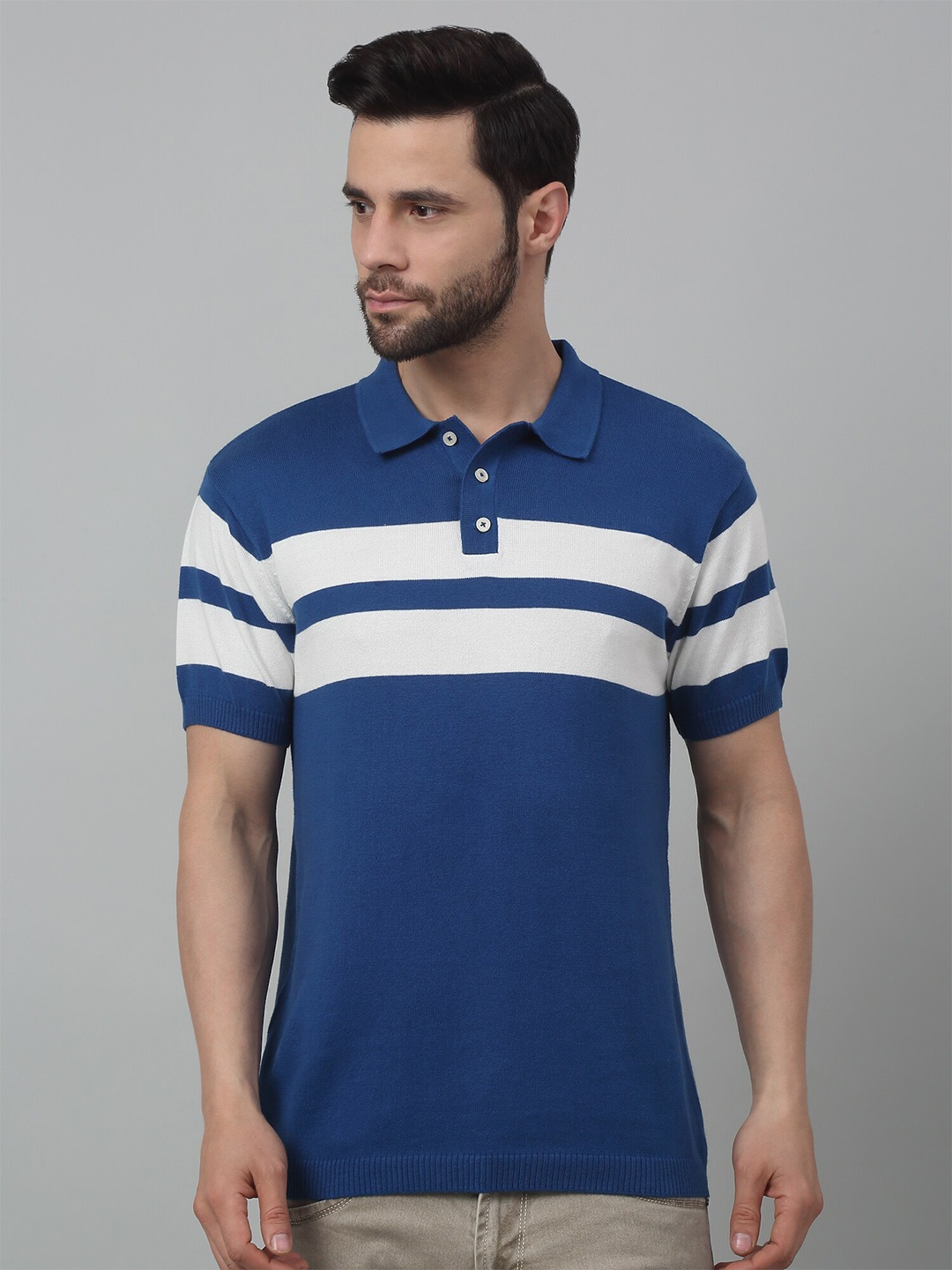 

Cantabil Striped Polo Collar Pure Cotton Half Sleeves T-Shirt, Blue