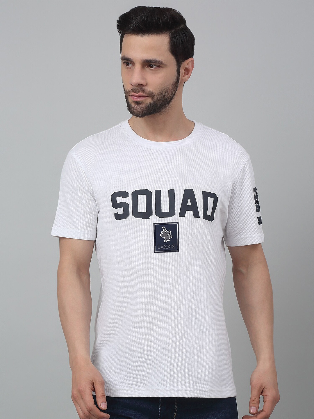 

Cantabil Typography Printed Round Neck Short Sleeves Cotton T-shirt, White