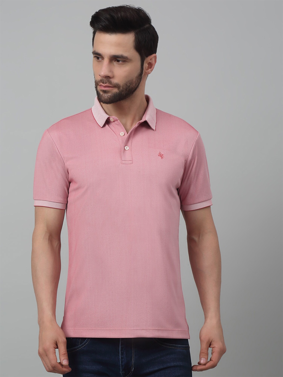 

Cantabil Polo Collar Short Sleeves Cotton T-shirt, Pink