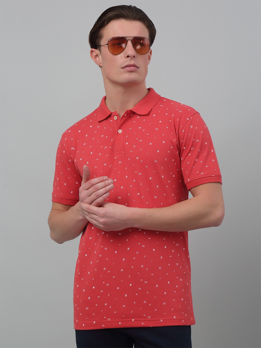 

Cantabil Abstract Printed Polo Collar Short Sleeves Cotton T-shirt, Red